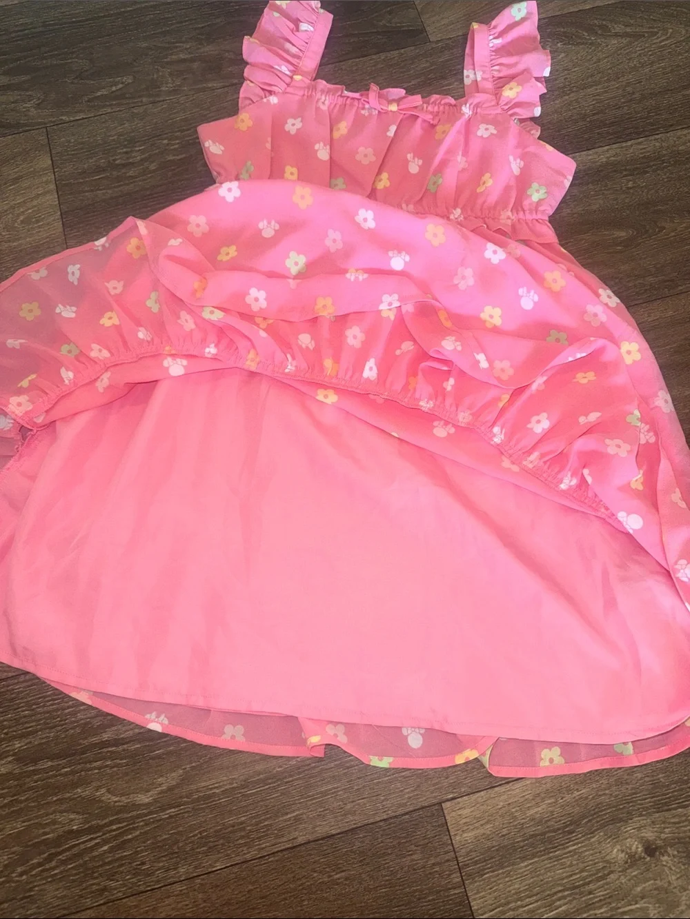 Janie and Jack Minnie Mouse Coral Pink Floral Ruffle Dress